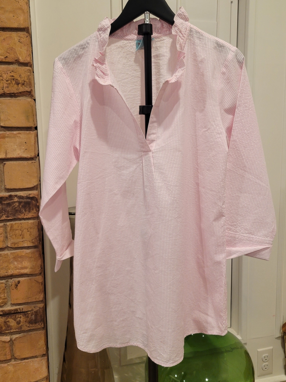 Light Pink Ruffle V-Neck Tunic Blouse